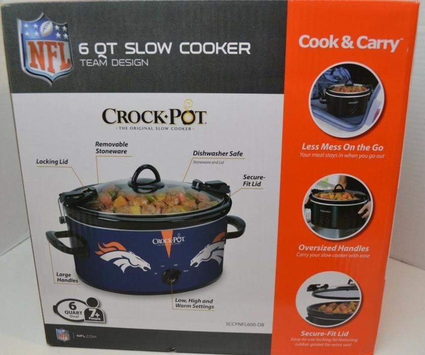 Denver Broncos Crock Pot 6 Quart Cook & Carry NFL Kitchen Slow Cooker Warmer,