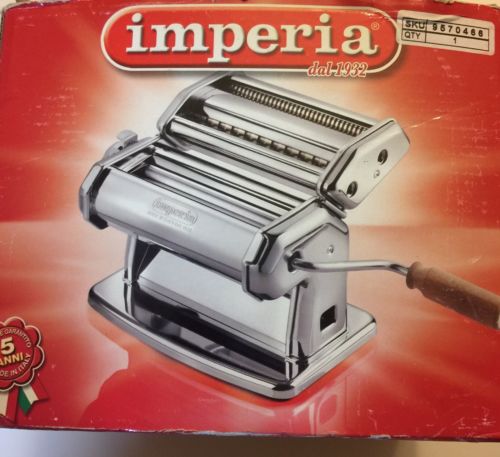 Imperia Pasta Machine with Fettuccine & Linguine Attachment, Red Original Box