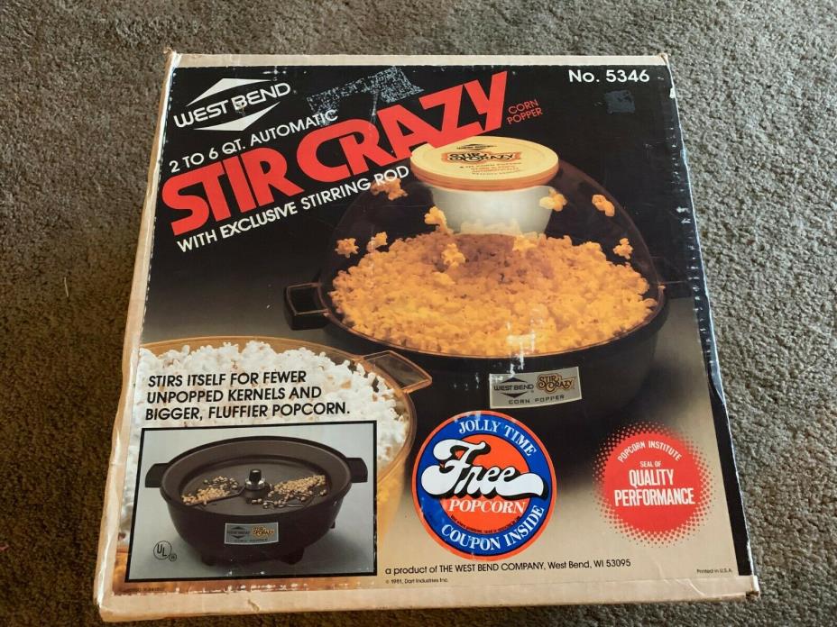 Vintage West Bend Stir Crazy Popcorn Popper 6 Quart #5346 Electric Popper NEW
