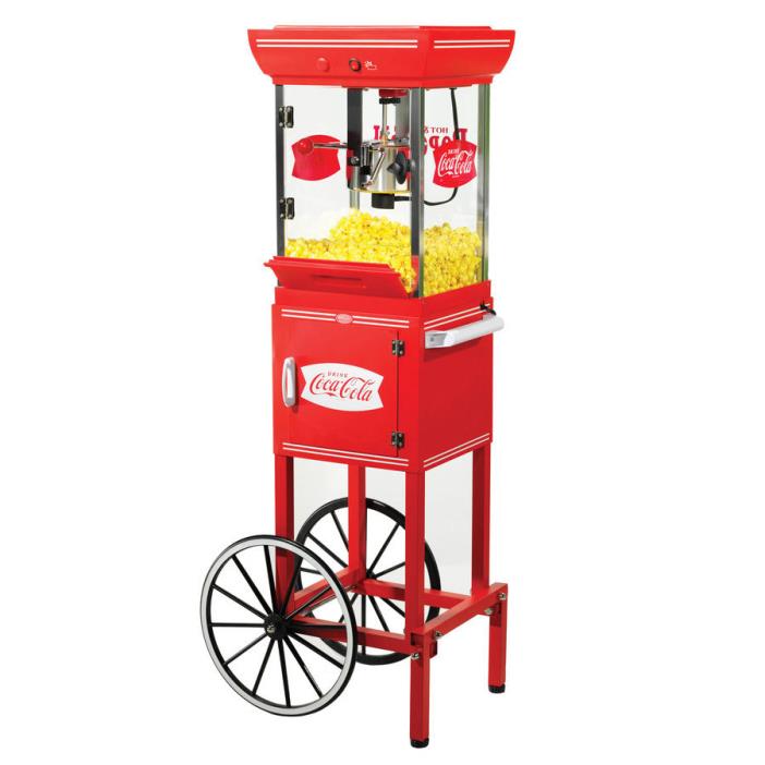 Durable Red Tempered Glass Windows 0.25-Cup Oil 325-w Popcorn Maker Machine Cart