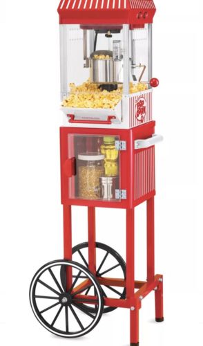 New Nostalgia Electrics Popcorn Cart Machine Popper Maker Vintage Red Stand