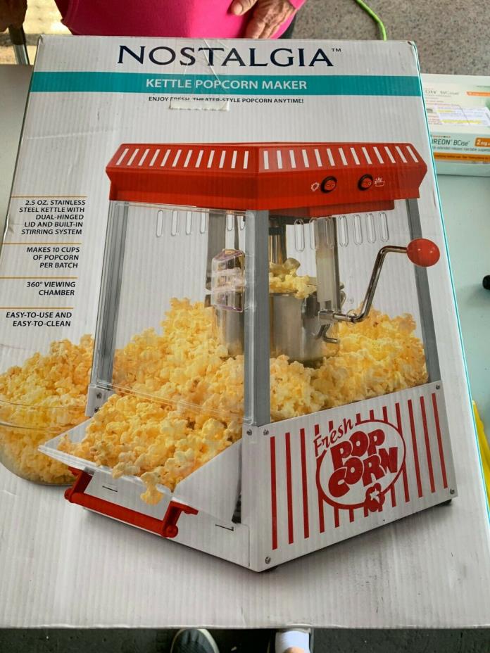 Kettle Style Popcorn Maker Machine Nostalgia 2.5 Oz 10 Cups Birthday Party New
