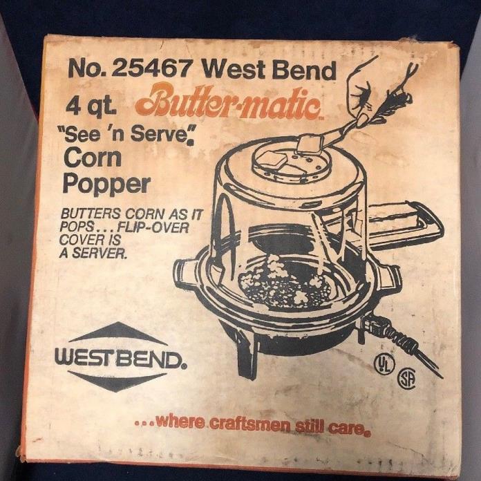 Vintage West Bend Pop Corn Popper #25467 Butter-matic 4 Qt Butter Automatic NIB