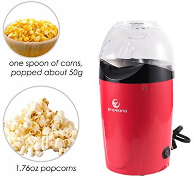 E EVERKING Popcorn Machine, Popcorn Maker, 1200W Power Hot Air Popcorn Popper No
