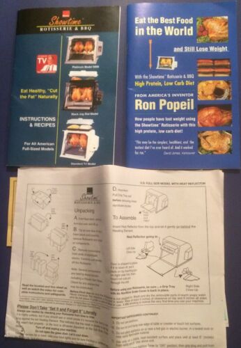 Ronco Showtime Rotisserie BBQ Instructions Recipes Manual All US Full Size