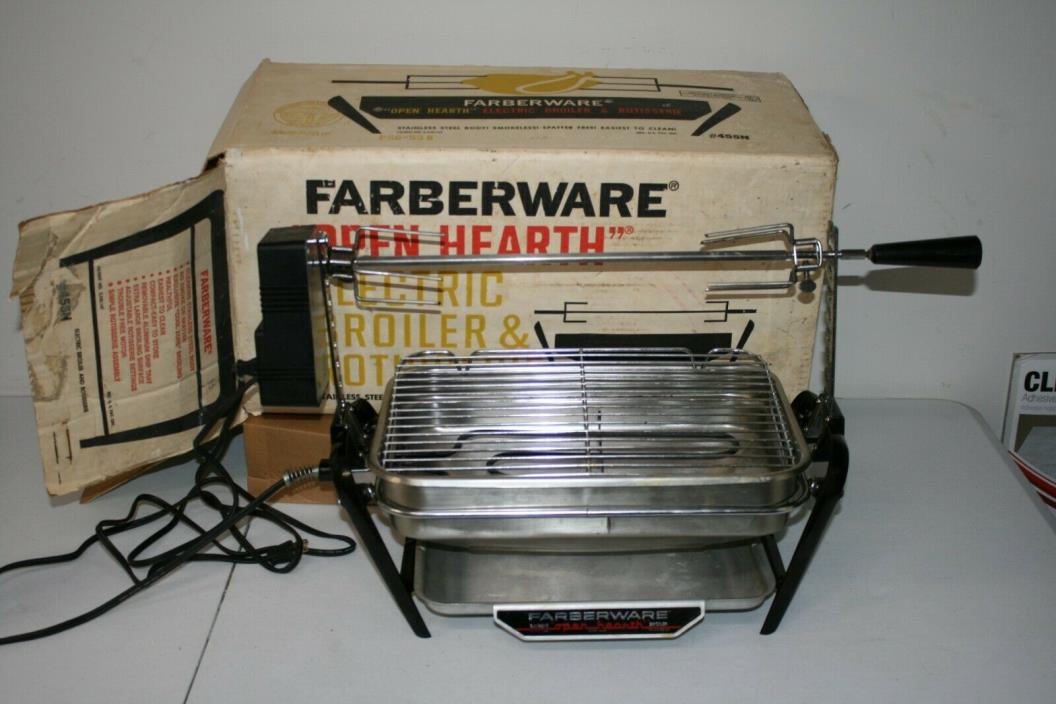 Farberware Open Hearth Electric Grill Broiler With Rotisserie Model 455 N D
