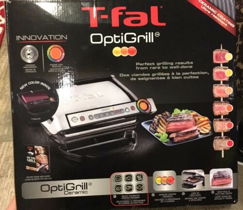 T-FAL GC702 OPTIGRILL STAINLESS STEEL INDOOR ELECTRIC GRILL REMOVABLE PLATES RB