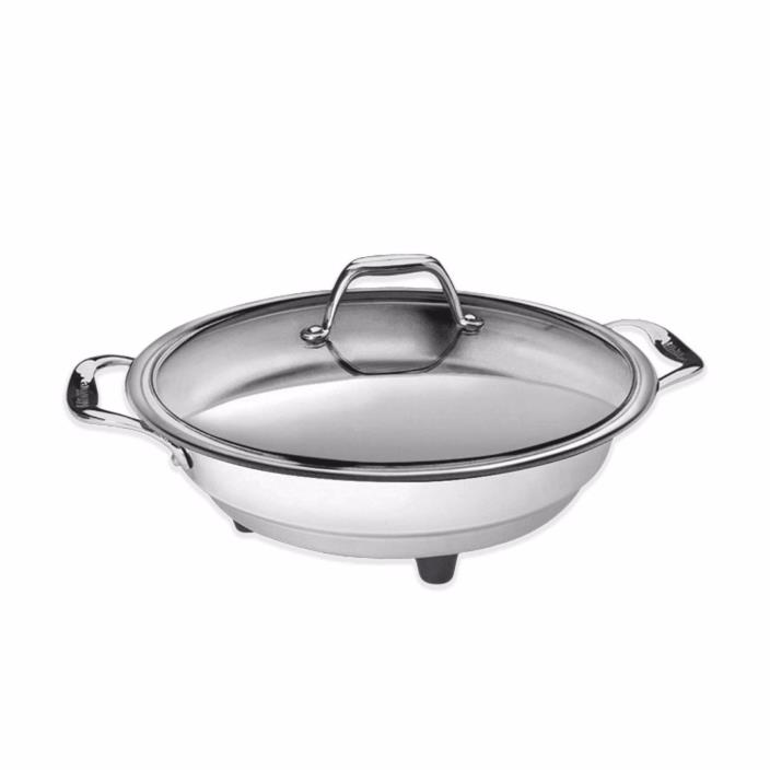 12-Inch Stainless Steel CucinaPro Lockable Lid Tempered Glass Electric Skillet