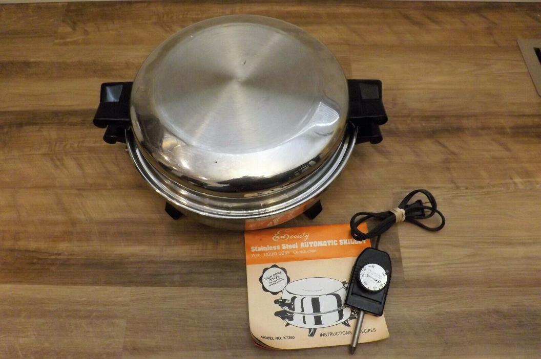 Society Electric Skillet 12 Inch Oil Core High Dome Lid 7253 Regal Ware