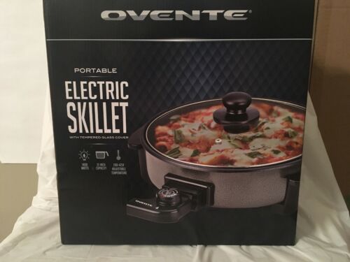 NEW Ovente Portable Electric Skillet With Tempered Glass Cover And Steam Vent.