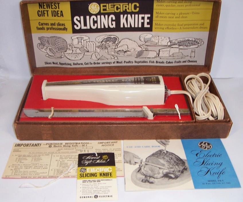 Vintage GE General Electric Slicing Knife 13EK1 Original Box 2 Blades Made USA