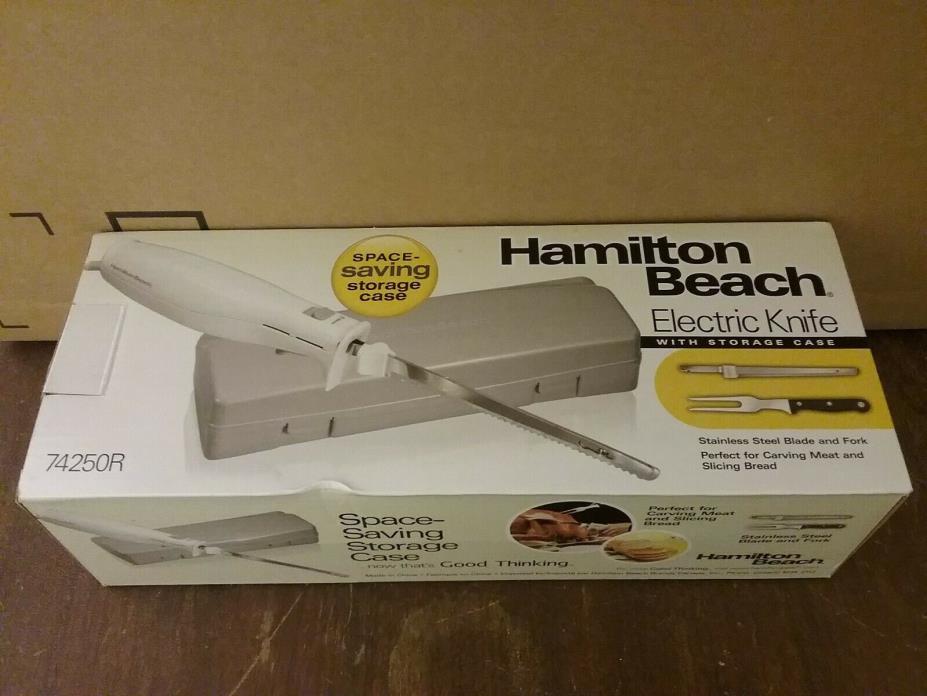 Hamilton Beach Stainless Steel Electric Knife With Storage Case and Fork - White