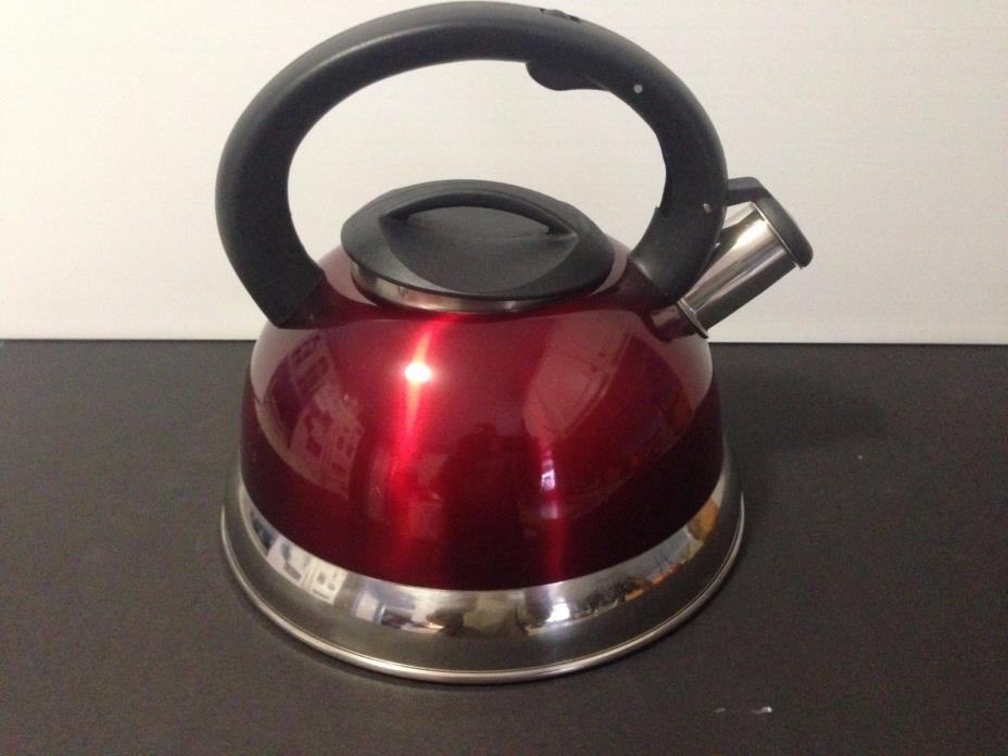 ProWare 18/8 Stainless Steel Whistling Tea Kettle Encapsulated Tea Pot Red