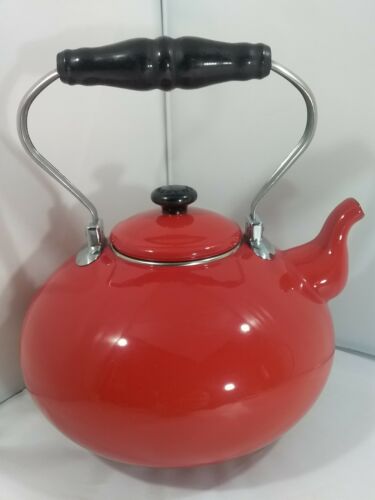 Unique Martha Stewart Collection Red Enamel On Steel Tea Kettle