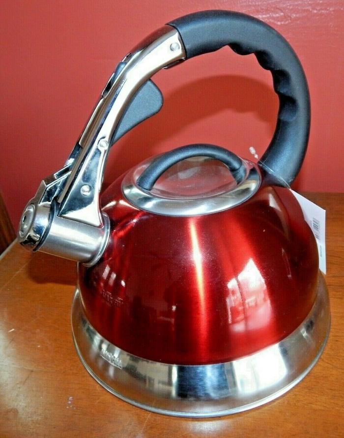 Whistling Red Tea Kettle Stainless Steel Teapot for Stove Top 3L Mainstays NWT