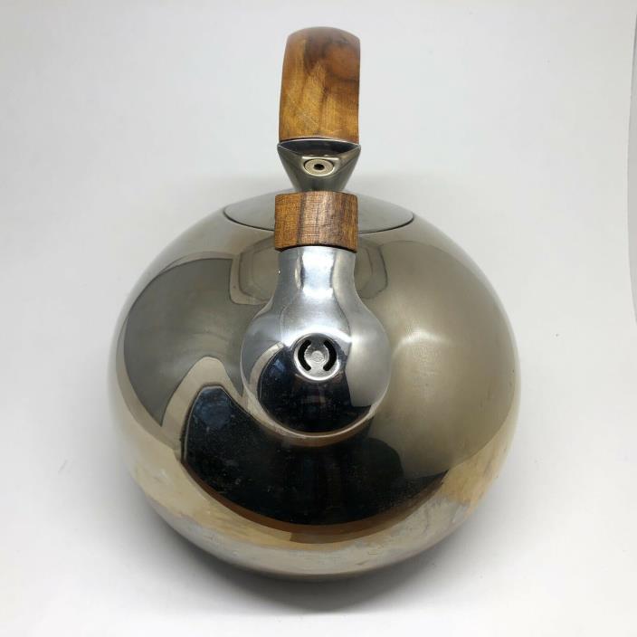 Nambe Tea Kettle Bulbo Lou Henry designer - Pipe Organ Sounding Whistle