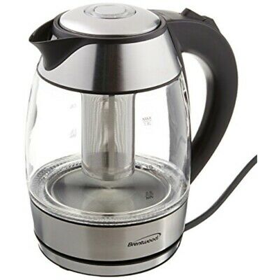 Brentwood KT-1960BK 1.8L Cordless Glass Electric Kettle with Tea Infuser, Black