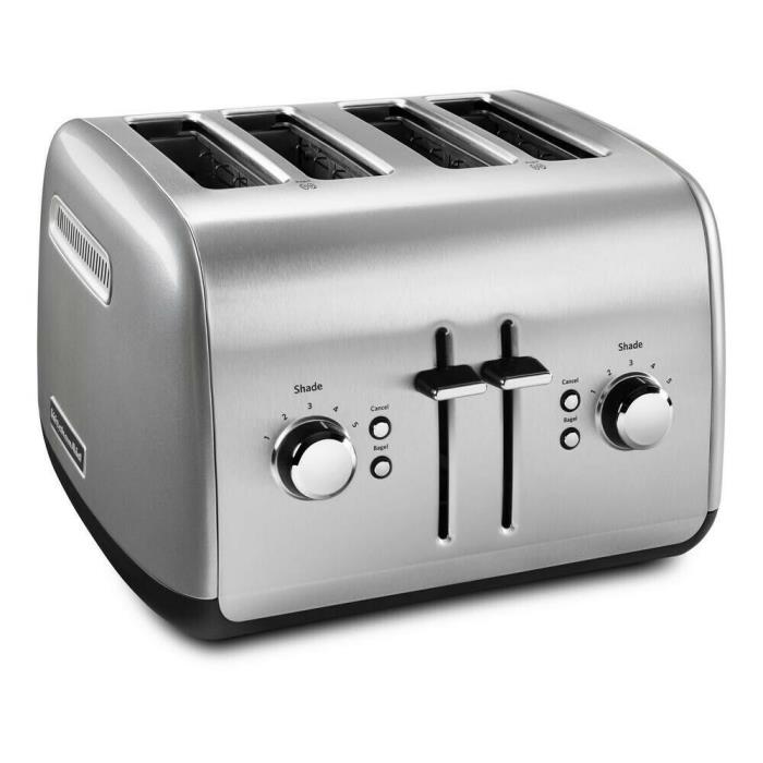 KitchenAid All-Metal Polished Stainless Steel RKMT4115SS 4-Slice Silver Toaster