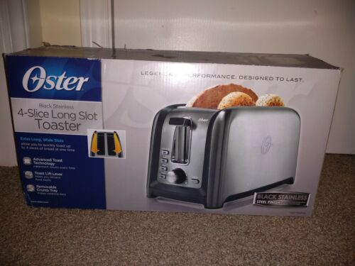 Oster - 4-Slice Extra-Long-Slot Toaster - Stainless Steel/Black