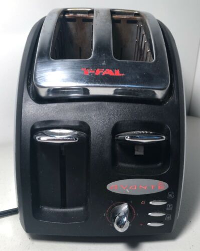T-Fal Avante Black 2-Slot Oversize Toaster Model 8747.40 Stainless Steel Works