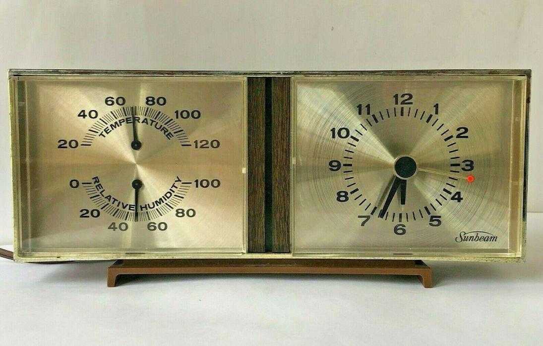 Vintage Sunbeam Alarm Clock Thermometer Barometer 80-145 Temperature Humidity