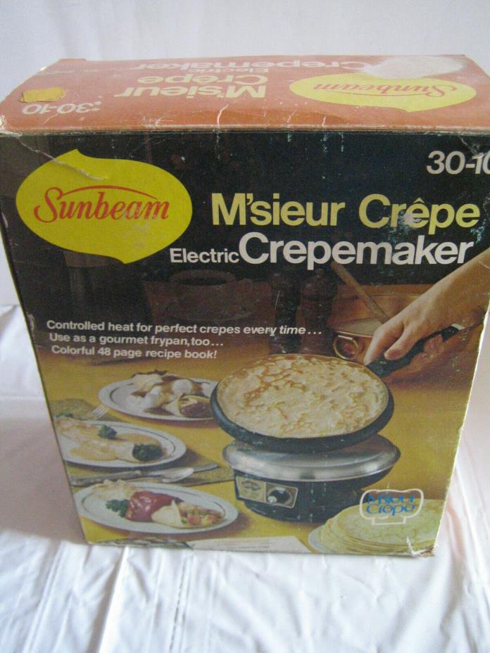 Vintage Sunbeam M'Sieur Automatic Electric Crepe Maker Model 30-10 - UNUSED