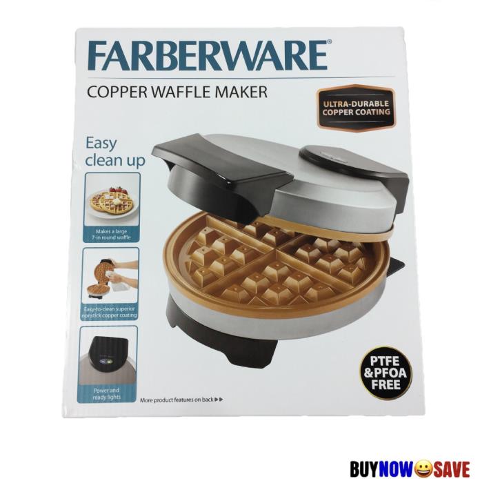 Faberware Belgian Waffle Maker Round Copper Nonstick Plates Waffle Iron Griddle