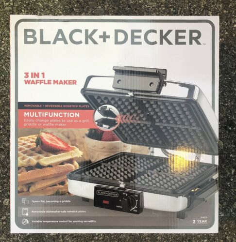BLACK+DECKER 3-in-1 Waffle Maker w/ Nonstick Reversible Plates, Stainless Steel