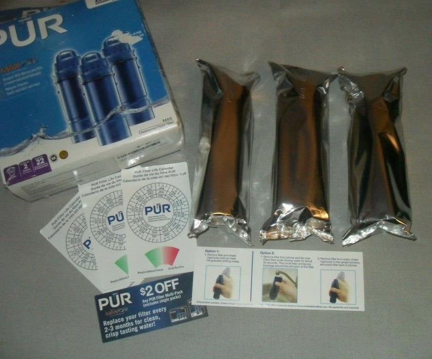 Lot of 3 - PUR Max Ion Technology - Basic Pitcher Water Filters - Sealed