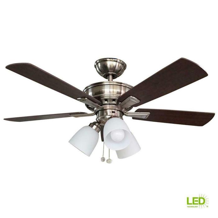 Hampton Bay Vaurgas 44 in. LED Indoor Brushed Nickel Ceiling Fan with Light Kit