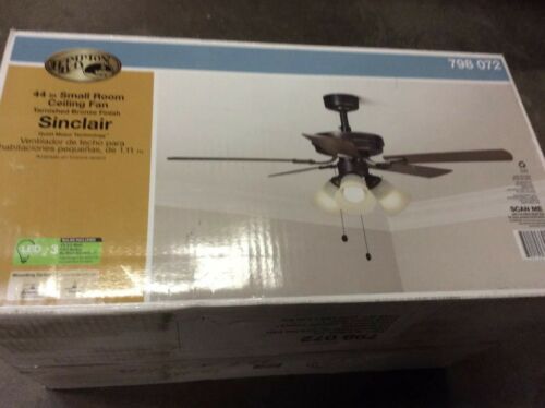 Hampton Bay Sinclair 44 in. LED Indoor Tarnished Bronze Ceiling Fan - New