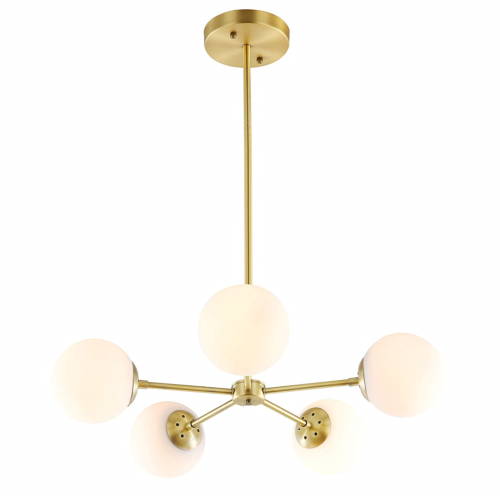 Light Society Grammercy 5-Light Chandelier Pendant, Brushed Brass with White Mid