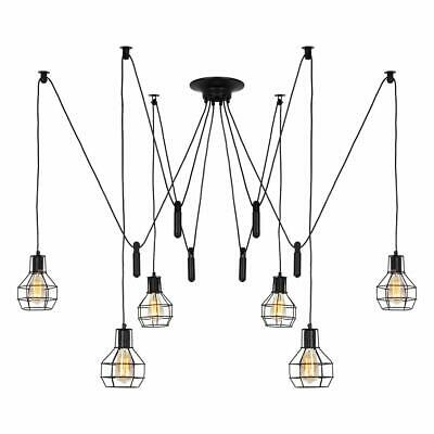 T&A 6 Arms Spider Lamps with Pulley and Industrial Cage Lampshade Vintage Edi...
