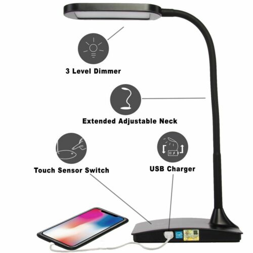 LED Lighting Ivy Office Computer Table Desk Lamp With USB Charging Port Black
