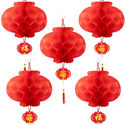 2 Pcs Red Chinese LanternsÂ Decorations Chinese Hang Red Paper Lanterns for New