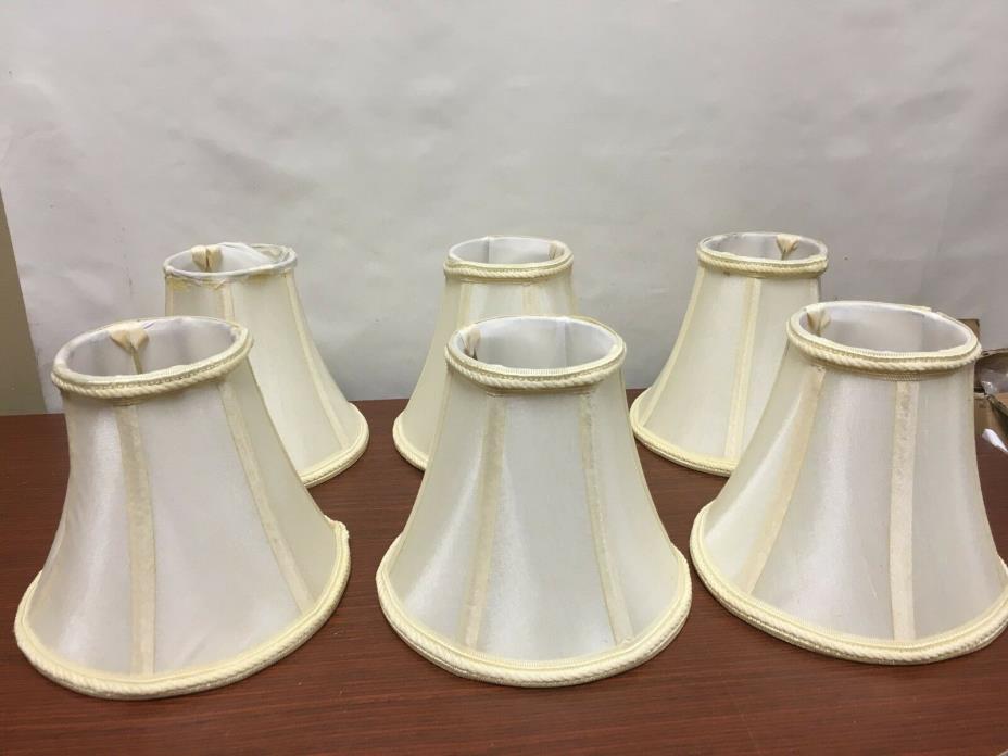Set of 5 Silk Braided Bell Chandelier Lamp Light Shades Ivory Slip Uno Fit 6 1/4