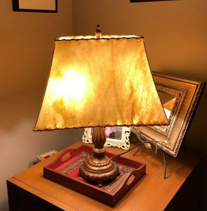 VINTAGE COLLLECTIBLE FOSS SEAMLESS LAMB SKIN RAWHIDE LAMP SHADE 18X11X12 (P)