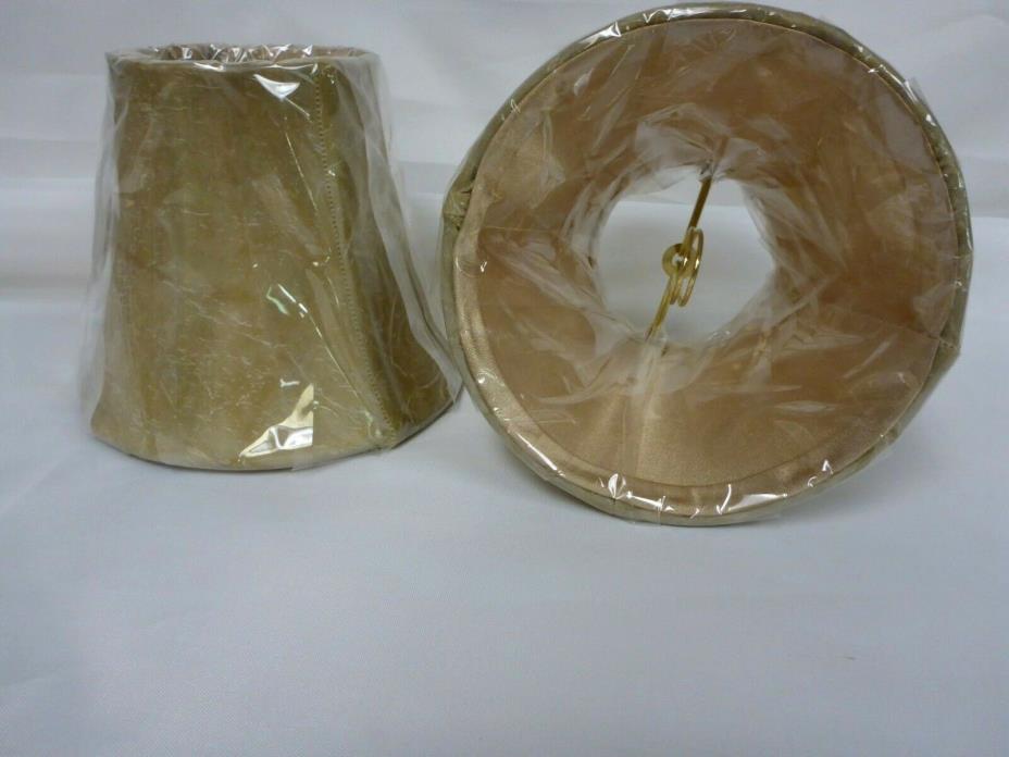 Designer CHANDELIER Clip On LAMP SHADE 5 in FAUX LEATHER w GOLD New old stock (1