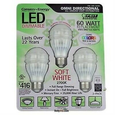 Feit Electric - 60 Watt Replacement - Omni Directional - LED Dimmable - 3 Pack