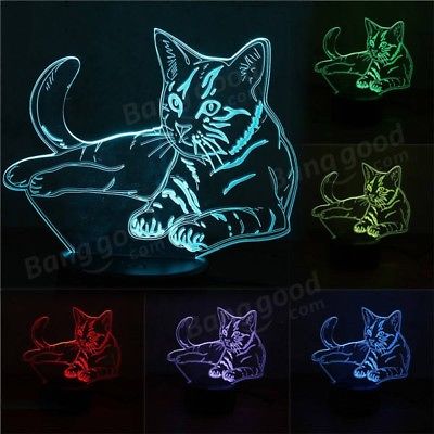 3D Cute Cat Night Light USB Charge Touch Control 7 Color Change LED Desk Lamp