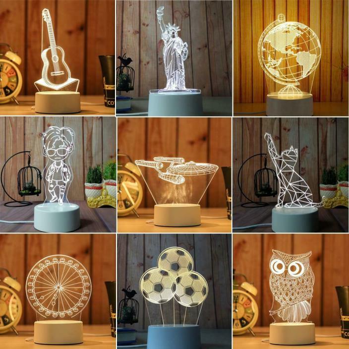 3D USB Acrylic Night Light LED Table Desk Light Bedroom Decor Gift Warm White