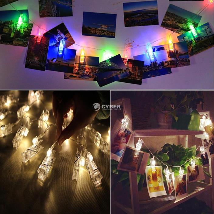 LED Clip Card Photo Holder String Fairy Lights Battery Christmas Wedding