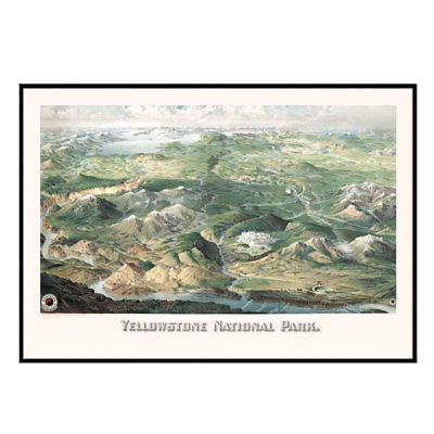 Yellowstone National Park 1904 Historical Print Mounted Framed Wall Map