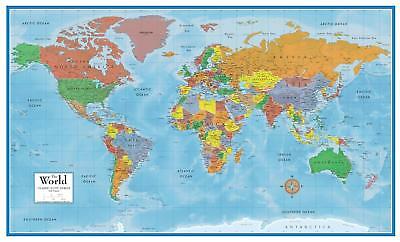 Laminated World Map Poster Large Home Office School Wall Decor Art Huge 24X36