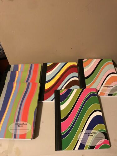 COMPOSITION BOOK LOT OF 6 STRIPED COLORFUL 100 SHEETS-WIDE RULE-9 3/4