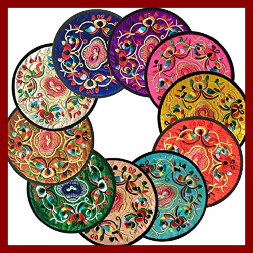 Coasters For Drinks Vintage Ethnic Floral Design Fabric Value Pack Mixed Colors
