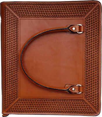 3D Natural Leather Notebook Binder 4 Ring Basketweave 12.25x13.75x3.25