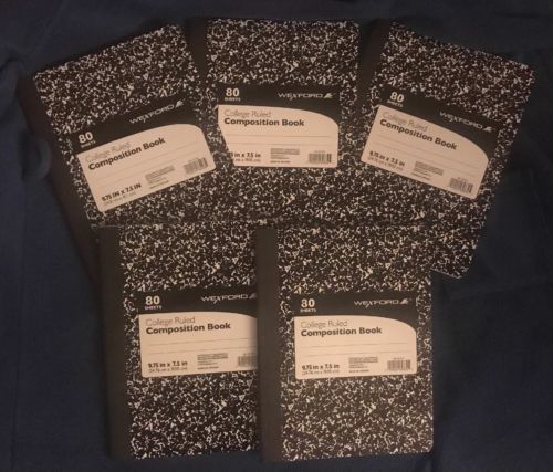 Lot of 5 Wexford Composition Book College Ruled 80 Pages Each (Black)