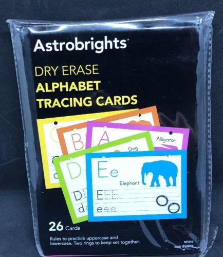 Astrobrights Dry Erase Alphabet Tracing Cards W/ Rings  , 26 Cards NIP