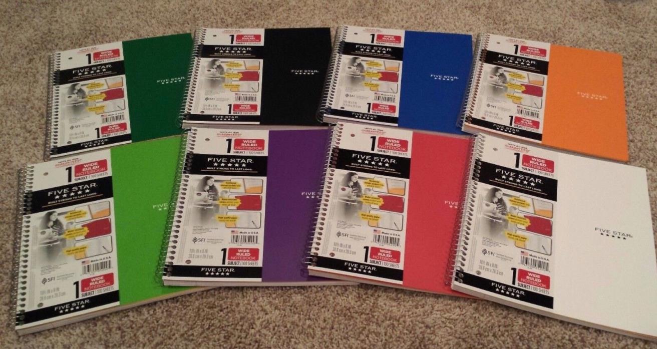 Lot of 5 Mead Five Star, 1 Subject, Wide Ruled Notebook, Mixed Colors
